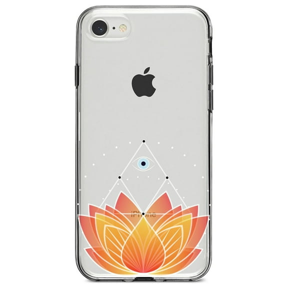 DistinctInk Clear Shockproof Hybrid Case for iPhone 7 8 SE (2020 Model) 4.7" Screen TPU Bumper Acrylic Back Tempered Glass Screen Protector - Lotus Flower and Third Eye