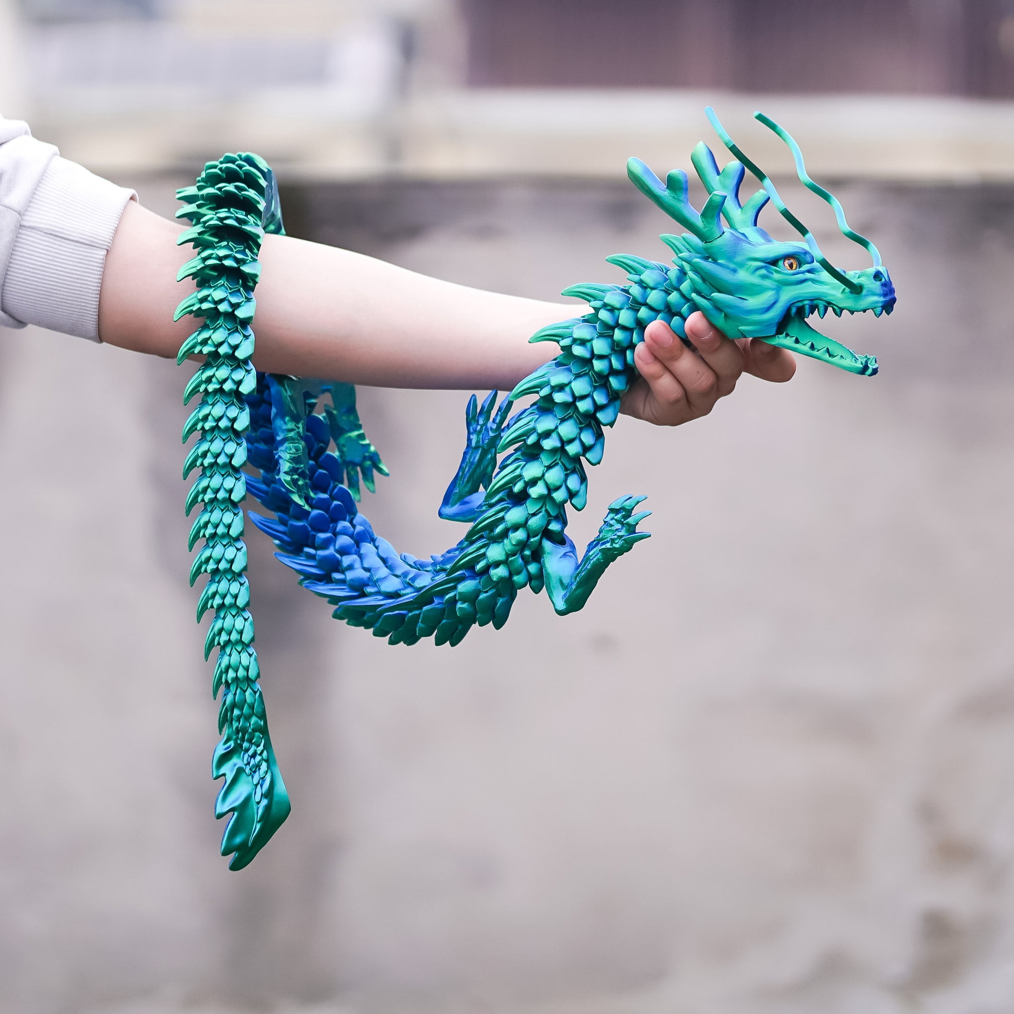 47.5inch 3D Printed dragon,Flexible Joint Animal lacertid Figurines,Realistic Eyes, Home Office Decor,Fidget Toy for Adults Teens Boy Festival Gifts
