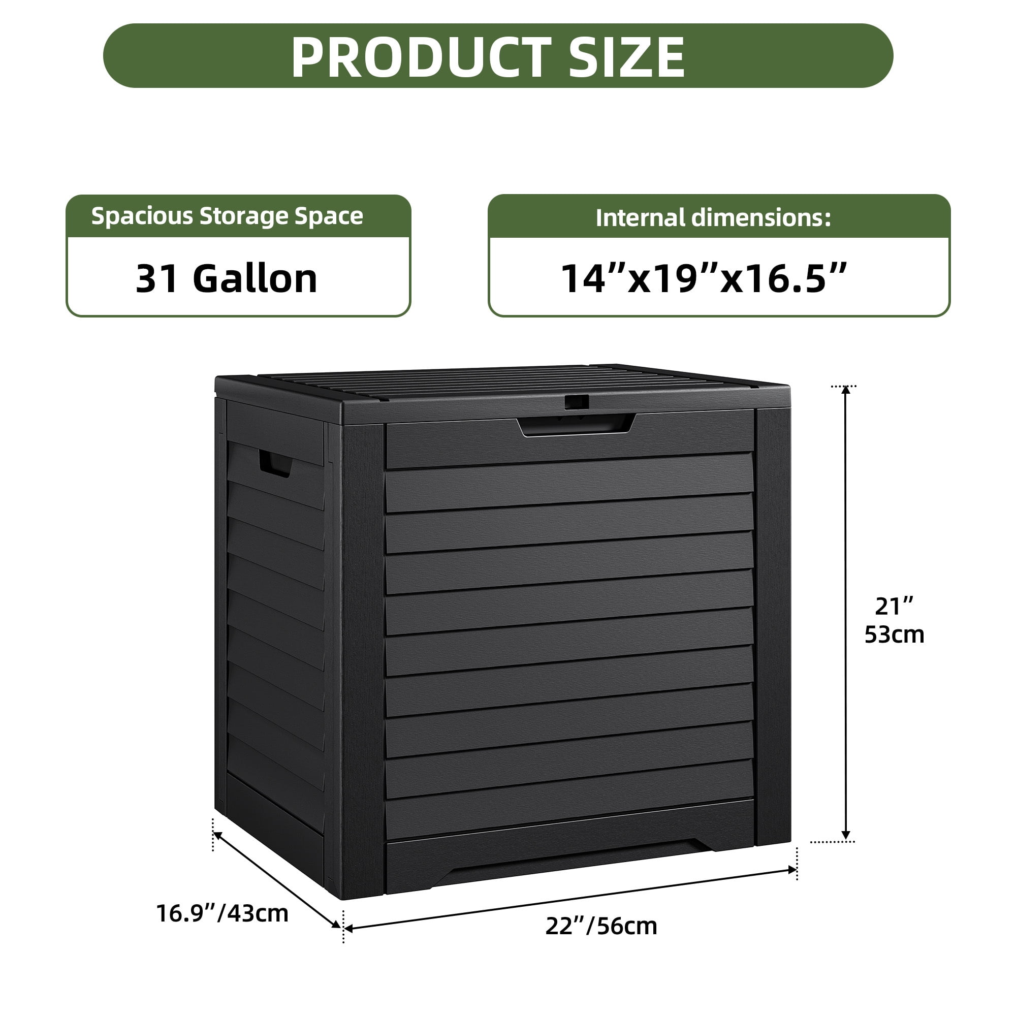 Uforic 35 Gallon Outdoor Resin Storage Box, Waterproof Lockable Deck Box, Package Delivery Box for Patio Cushions, Pool Supplies, Garden Tools, Black