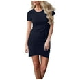 thumbnail image 2 of Gspmoly Robes d'Été pour Femmes 2025, Robe Aguichant Unie Col Rond avec Fesses et Manches Courtes Irrégulières Robe de Vacances pour Femmes Économies d'Été, 2 of 6