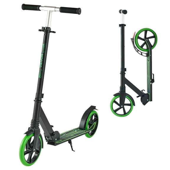 VEVOR Kick Scooter for Kids Ages 8 , Teens & Adults, 2-Wheel Toddler Scooter with Adjustable Height Handlebar, Wide Anti-Slip Deck, Foldable Lightweight for Boys & Girls up to 220 lbs, Black   Green