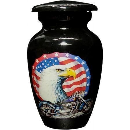 UR Keepsake Urn –US Flag Eagle with Harley Davidson Bike Keepsake Cremation Urn for Human Ashes with Velvet Box & Velvet Bag-Mini Keepsake Urn - Affordable Keepsake Urn (3 cu.in)