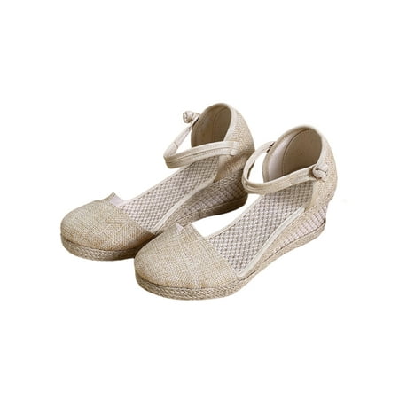 

Ymiytan Women Casual Shoes Espadrille Espadrilles Sandal Summer Platform Sandals Beach Breathable Non-slip Ankle Strap Dressy Shoe Beige 8.5