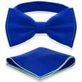 thumbnail image 1 of Men's Electric Blue Blue Bow Tie with Handkerchief Set Pre-Tied Style Formal Satin Classic Bowtie for Tuxedo Faux Silk, by Adam Young (Large, Royal Blue), 1 of 5
