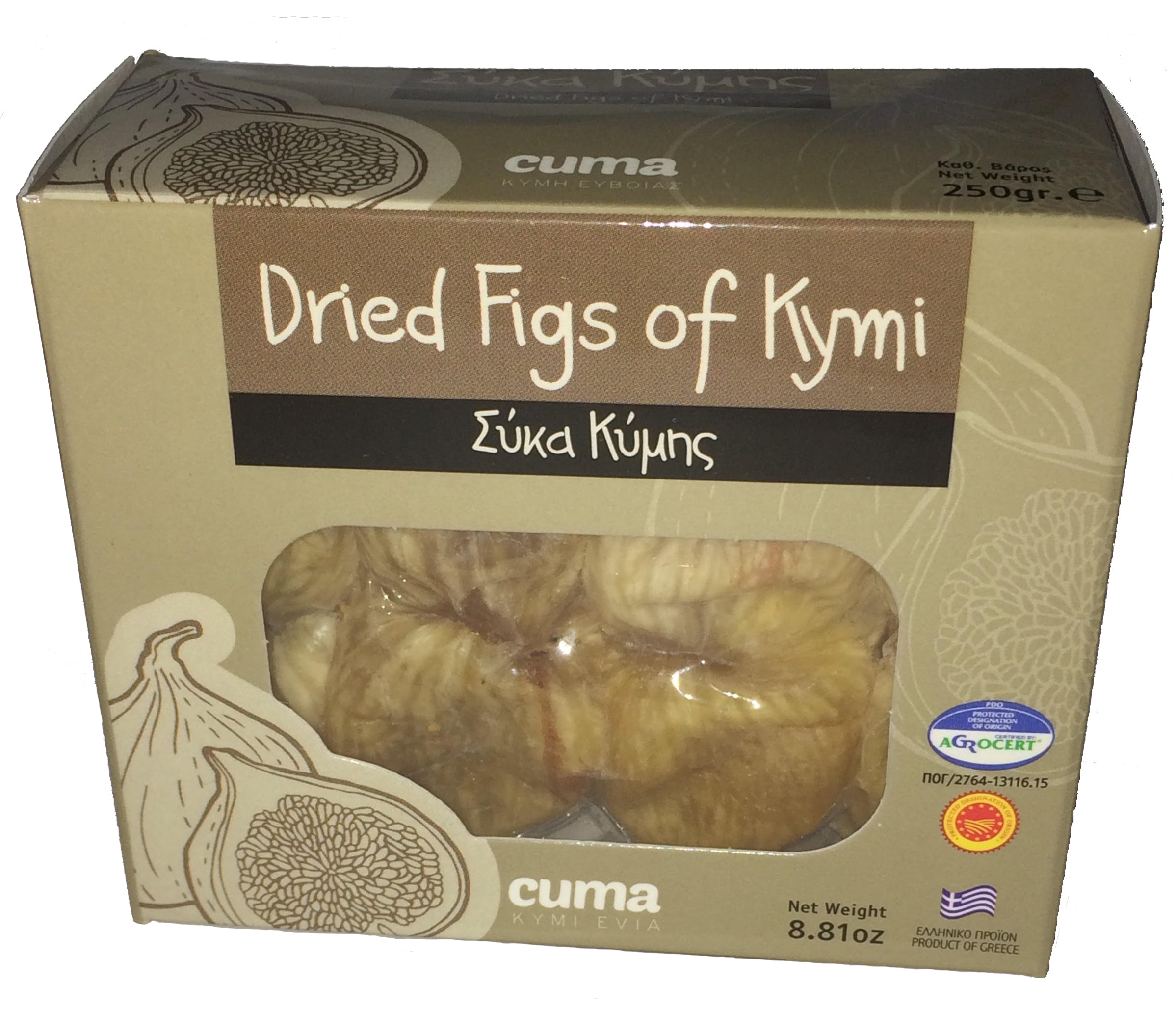 Greek Dried Figs of Kymi 8.81 Oz. (1 Pack) by Kolios
