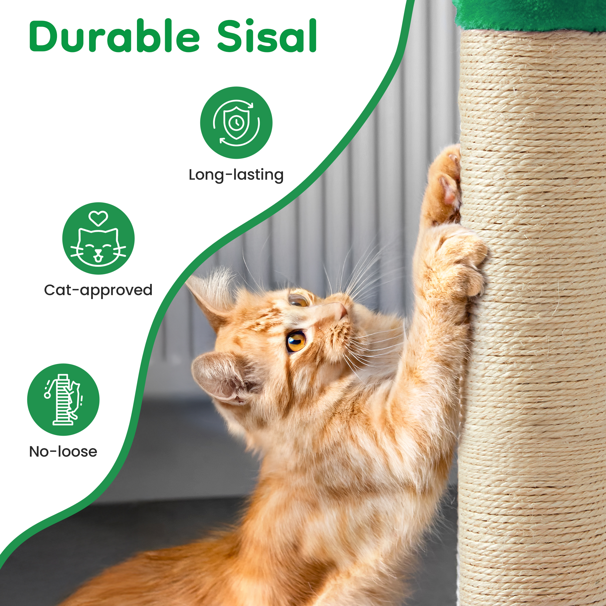 May in Color 22-Inch Cat Scratching Post , Durable Sisal Scratch Post for Indoor Cats, Monster-Shaped Cat Scratcher for Kittens & Large Cats, Green