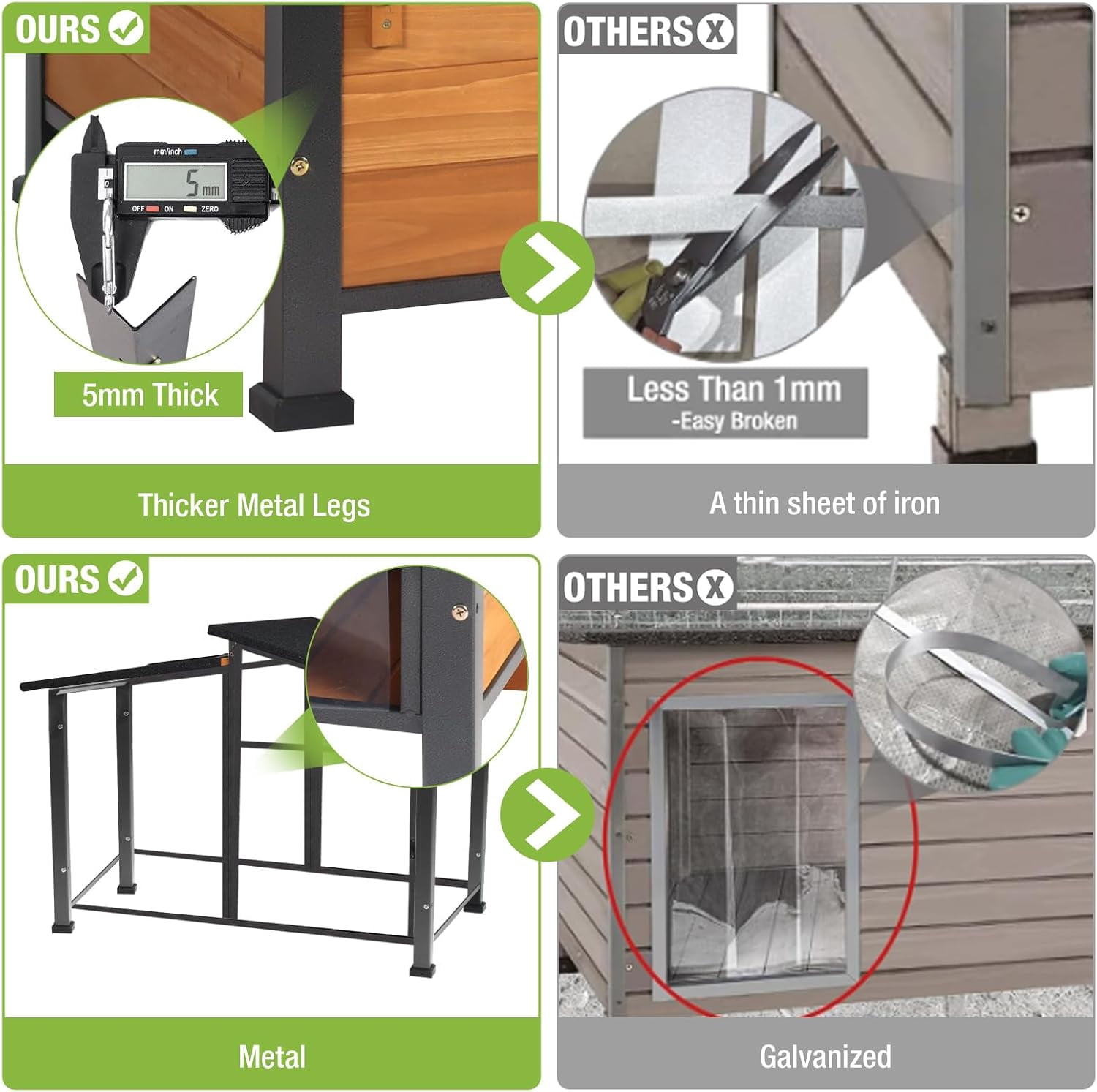 Aivituvin Dog House for Outdoor Use with Matel Frame, Waterproof Design - All-Weather Wooden Kennel with Sliding Window & Metal Frame