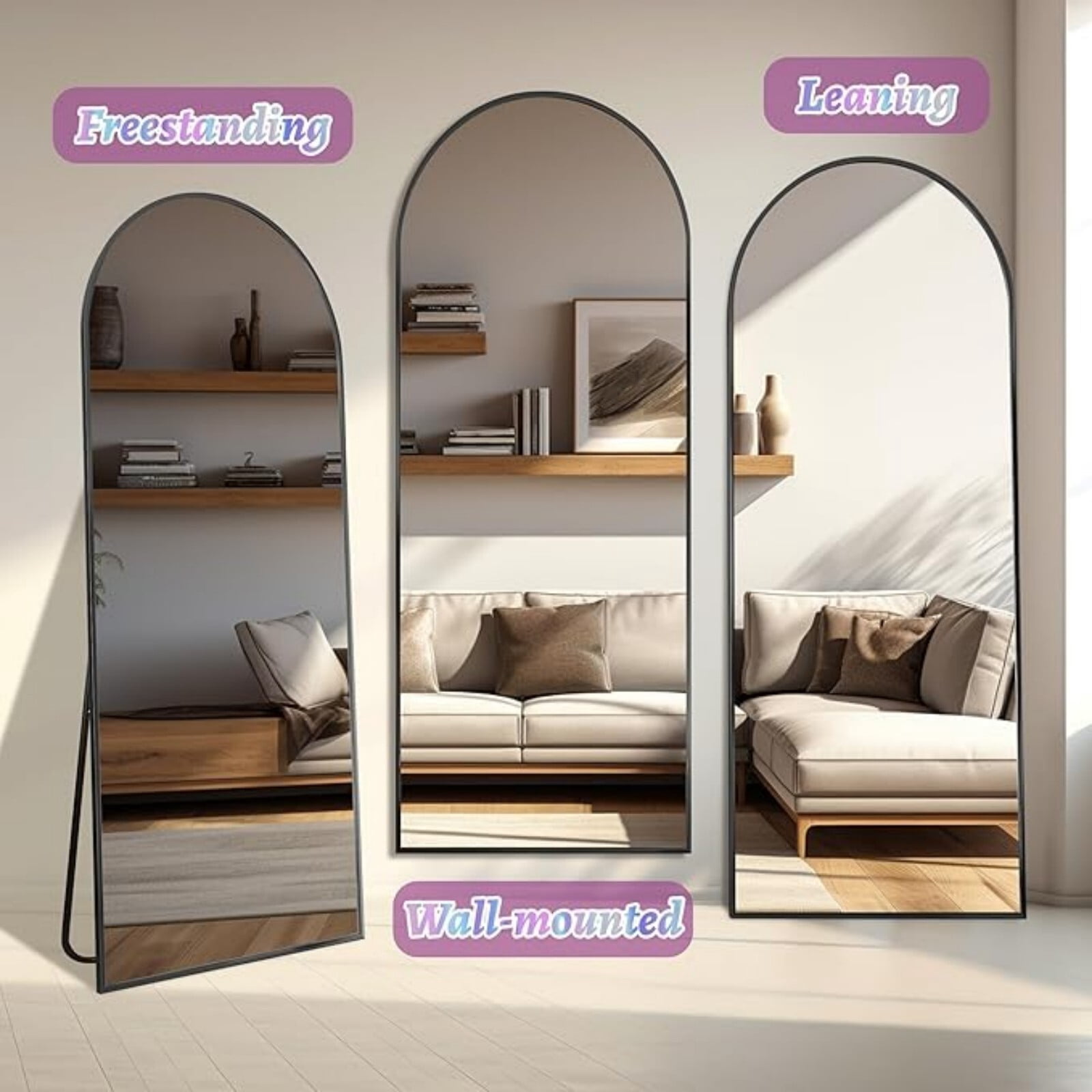 BEAUTYPEAK 58"x 18" Arched Full Length Metal Standing Floor Mirror, Black