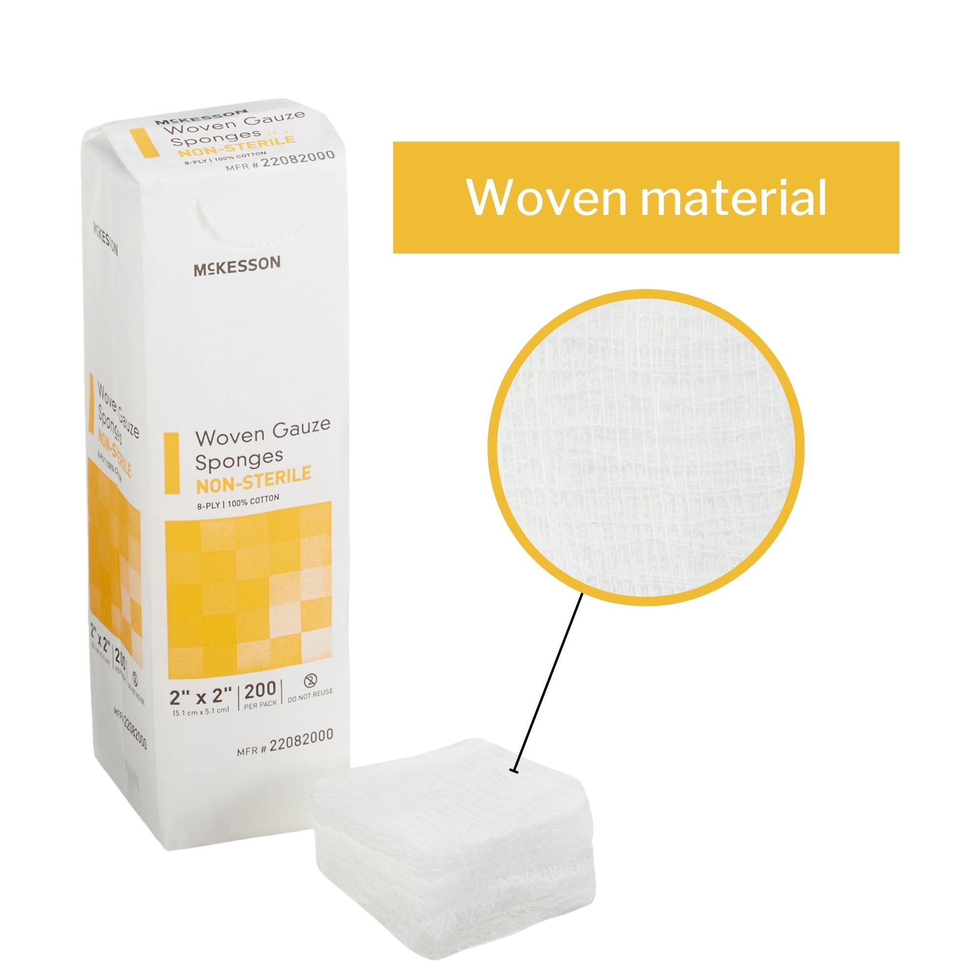 McKesson Woven Gauze Sponges, Non-Sterile 8-Ply Wound Pads, 2 in x 2 in, 200 per Pack, 25 Packs, 5000 Total