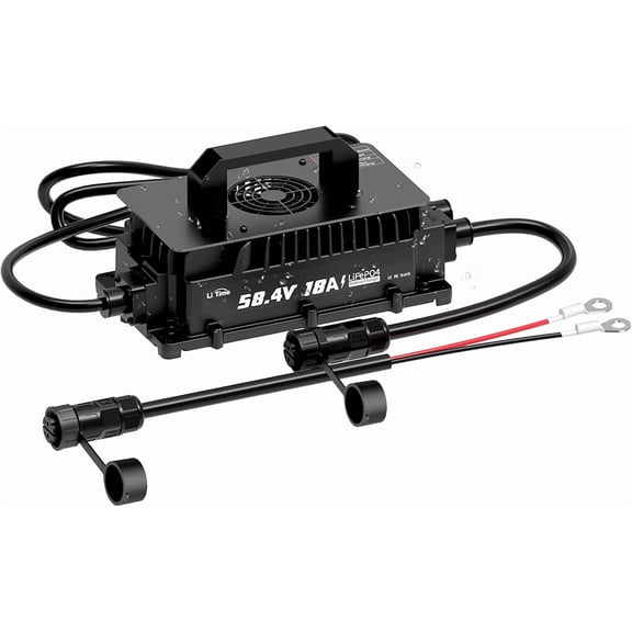 LiTime 58.4V 18A Lithium Battery Charger for 48V (51.2V) LiFePO4 Battery,IP65 Waterproof,AC-DC Smart Charger for Golf cart, Electric Outboard, Boat and Home