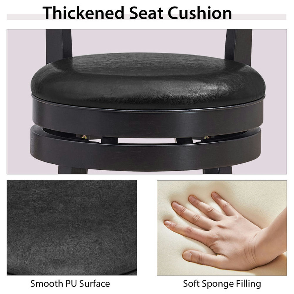 Demi Bonn Set of 2 Bar Stools Swivel Bar Height Chairs with PU Upholstered Seats Kitchen Modern Dining Chair, Black