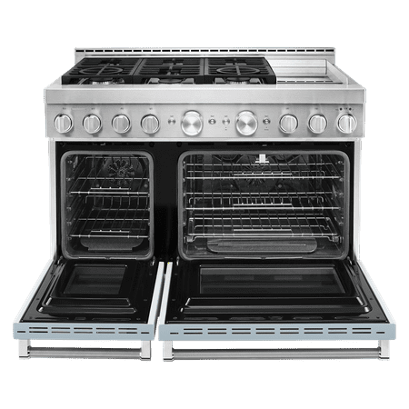 KitchenAid - 6.3 Cu. Ft. Freestanding Double Oven Gas True Convection Range with Self-Cleaning and Griddle - Misty blue