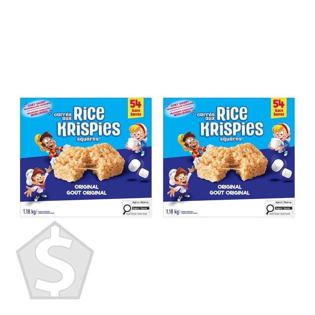 Kellogg’s Rice Krispies Squares Original Bars, 54 × 22 g (Pack of 2), 108 Bars Total