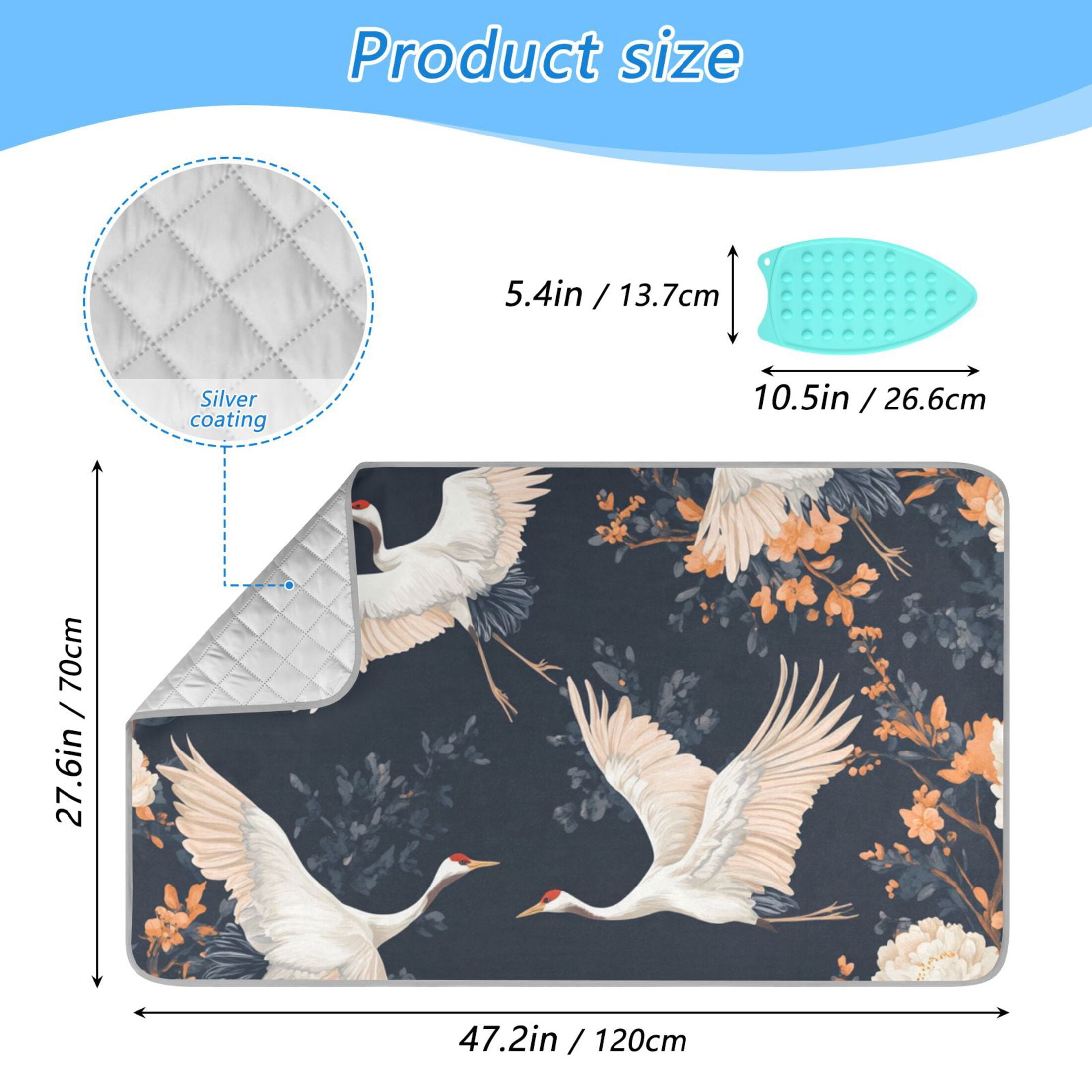 White Cranes Ironing Board Covers Heat Resistant Ironing Pad Mat Portable for Travel Washer Dryer Table