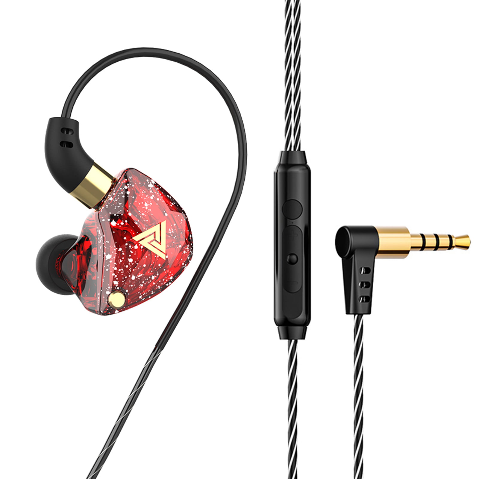 Color : Black 3.5mm HiFi Wired Earphone Dual Dynamic Quad-core in-Ear Headset Earbuds 
