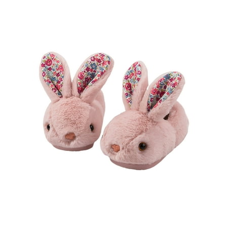 

Avamo Girls Bedroom Cozy Plush Lining Fuzzy Slippers Lightweight Flats Anti-Slip Cute Rabbit House Shoe Pink 6.5