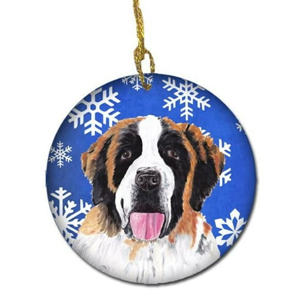 Saint Bernard Winter Snowflakes Holiday Ceramic Ornament