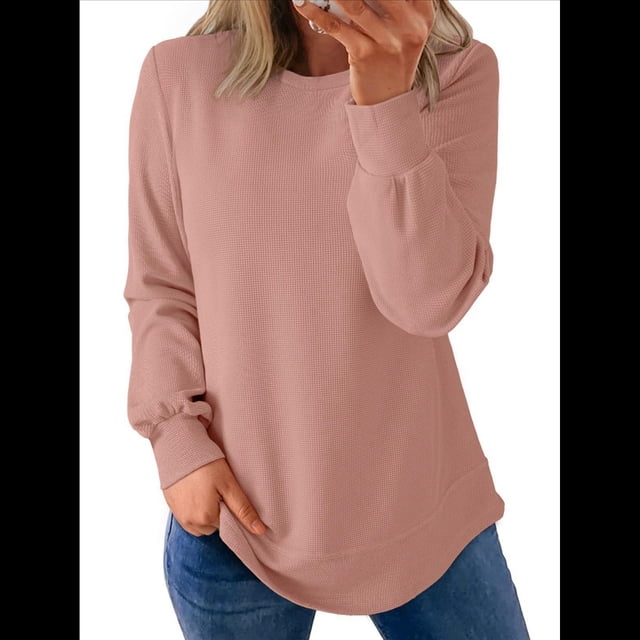 Sudadera de Mujer con Cuello Redondo, Larga, Corte Asimétrico y Dobladillo Curvo Rosa L