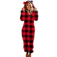 thumbnail image 2 of Awdenio Women's Jumpsuits Clearance Adult Onesie Cute Ear Hooded Leopard Plaid Pajamas Zipper Long Sleeve Plush Jumpsuit, 2 of 8