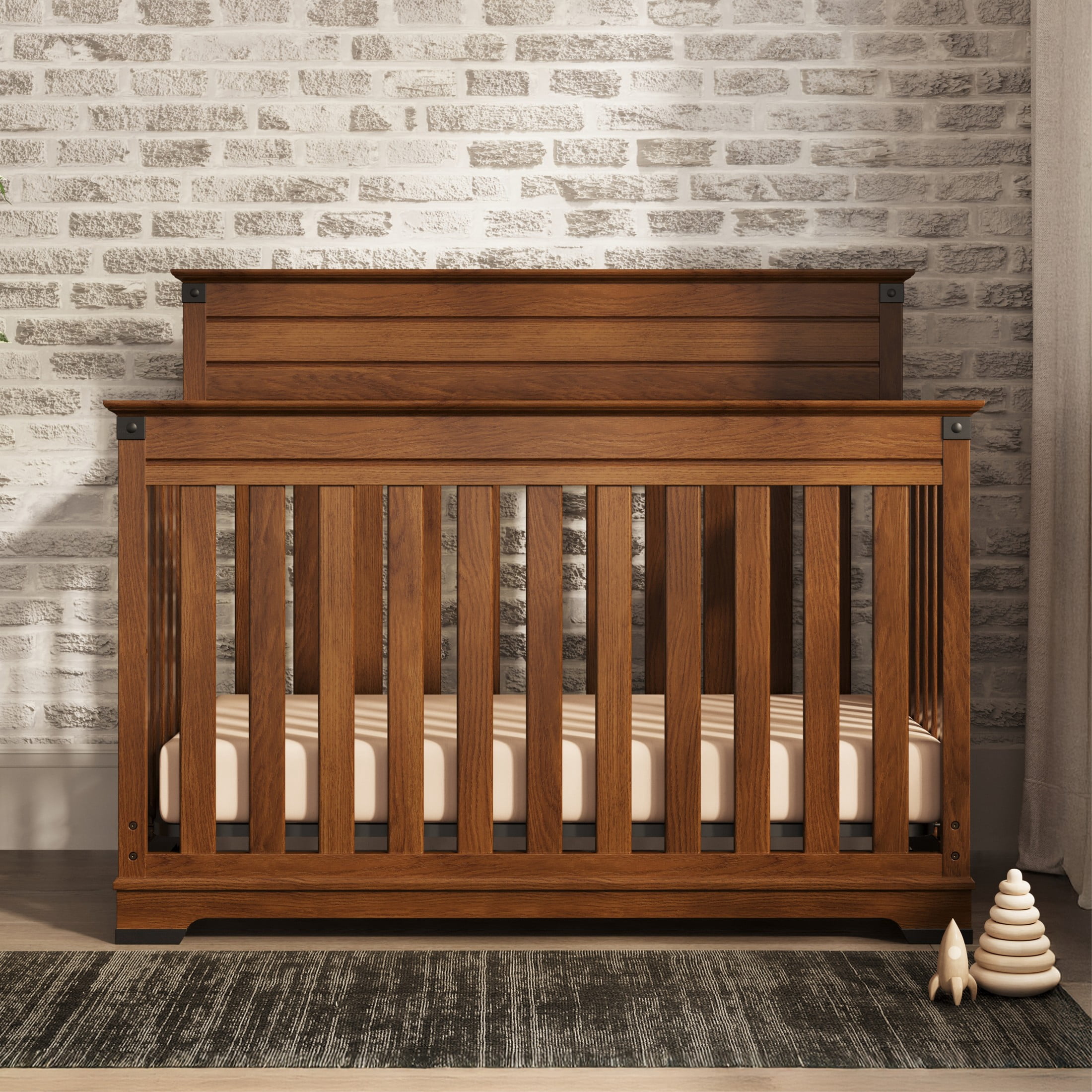 Child Craft Redmond Crib, Dresser, Topper & Chest Nursery Set, 4-in-1 Convertible Crib, Coach Cherry, 4-Piece