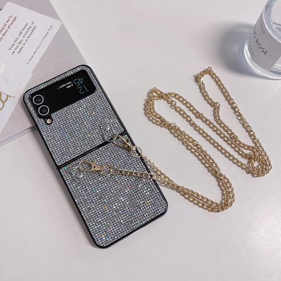 Compatible with Galaxy Z Flip 5 Case with Strap Lanyard, Luxury Glitter Bling Case with Crossbody Wrist Strap for Women Cell Phone Case