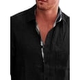 thumbnail image 3 of DYMADE Men Plus Size Solid Color Plaid Stitched Cotton Linen Shirt, 3 of 4
