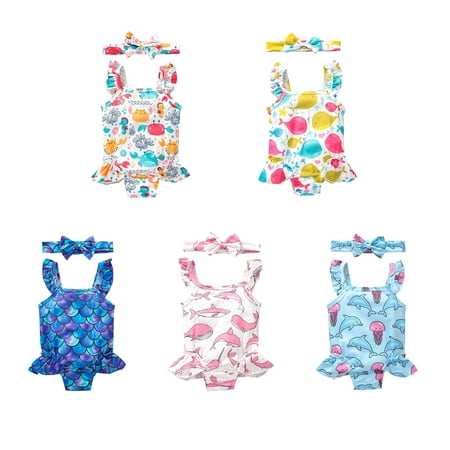 

Gubotare Toddler Summer Sleeveless Girls Cute Sea Animal Blue Colour Ruffles Swimwear Swimsuit Bikini Girls Swimsuit Shorts 10 Pink 6-12 Months
