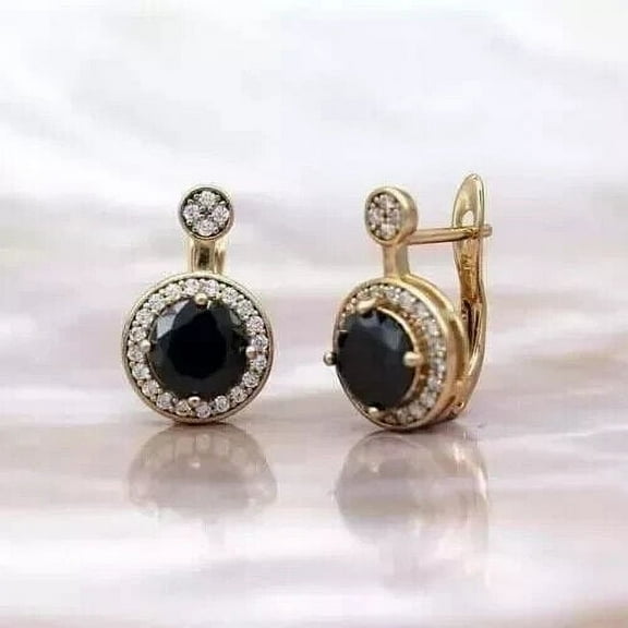 2Ct Round Cut Lab-Created Black Diamond Hoop Earrings 14k Yellow Gold Plated