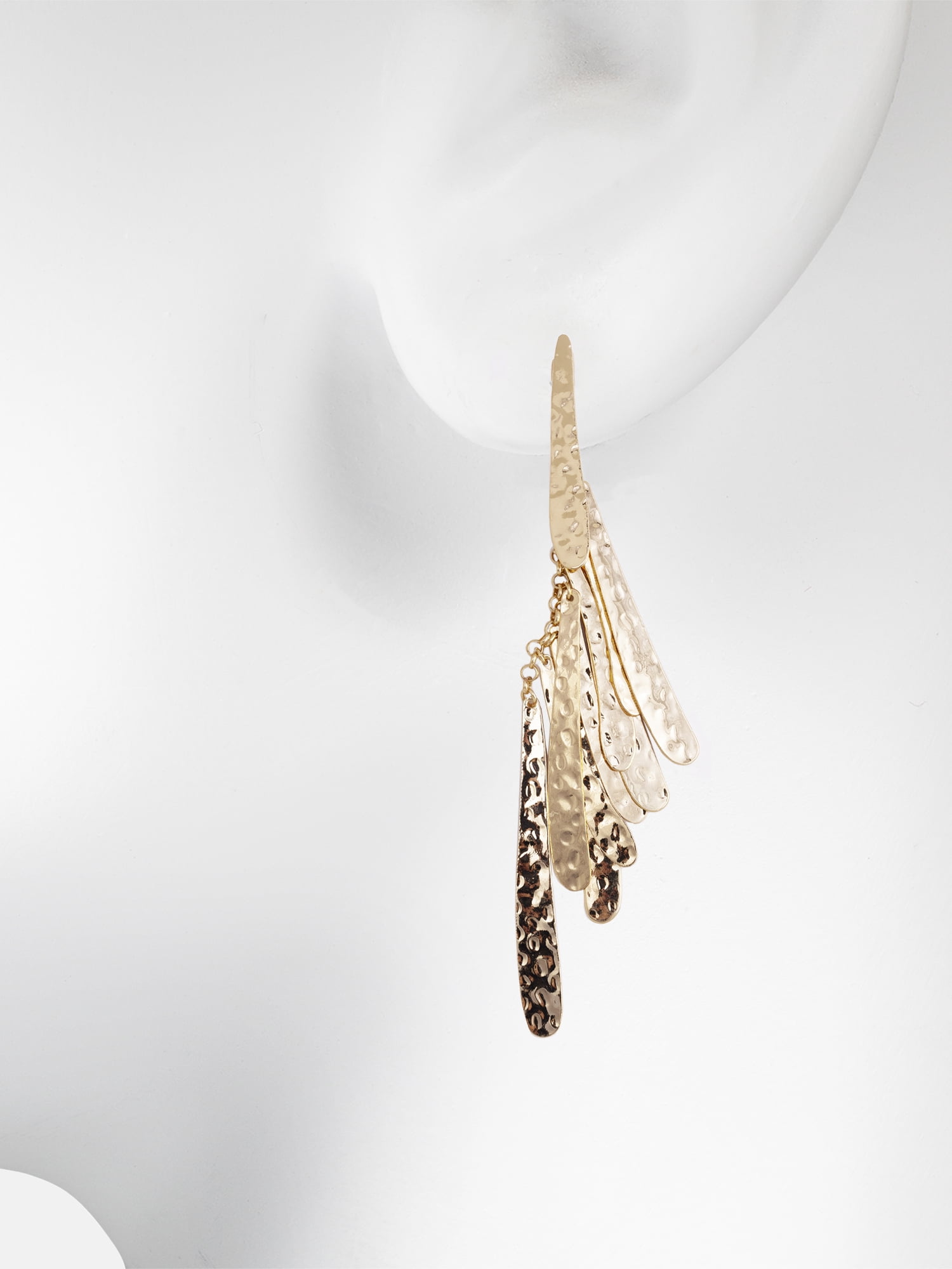 Scenario Women's Gold‑Tone Hammered Fringe Drop Earrings