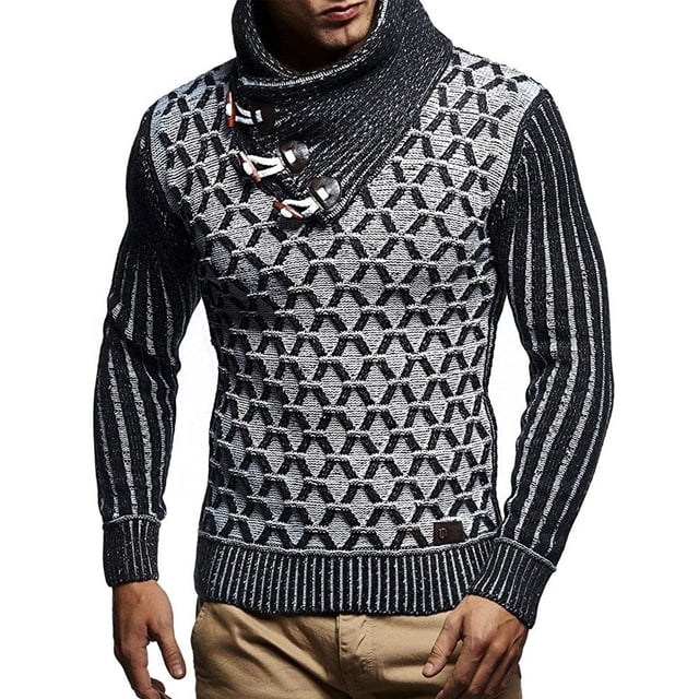 Qertyioot Pull à Col Châle pour Hommes, Pull Décontracté Slim à Boutons Texturé