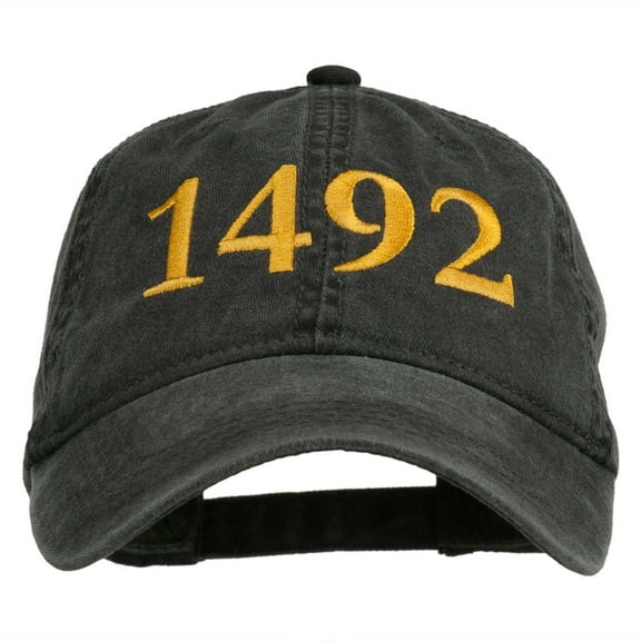 1492 Columbus Day Embroidered Washed Cap - Black OSFM