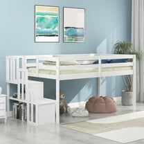 Miniyam Twin Size Loft Beds with Stairs for Kids, White
