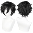 thumbnail image 2 of ANOGOL Gorro para el Pelo + Peluca Corta Negra para Hombre, Cosplay para Halloween, Navidad, Evento, Fiesta de Disfraces, Peluca Corta Negra para Disfraz, para Hombres, Mujeres, niños, Anime, Cosplay, 2 of 4