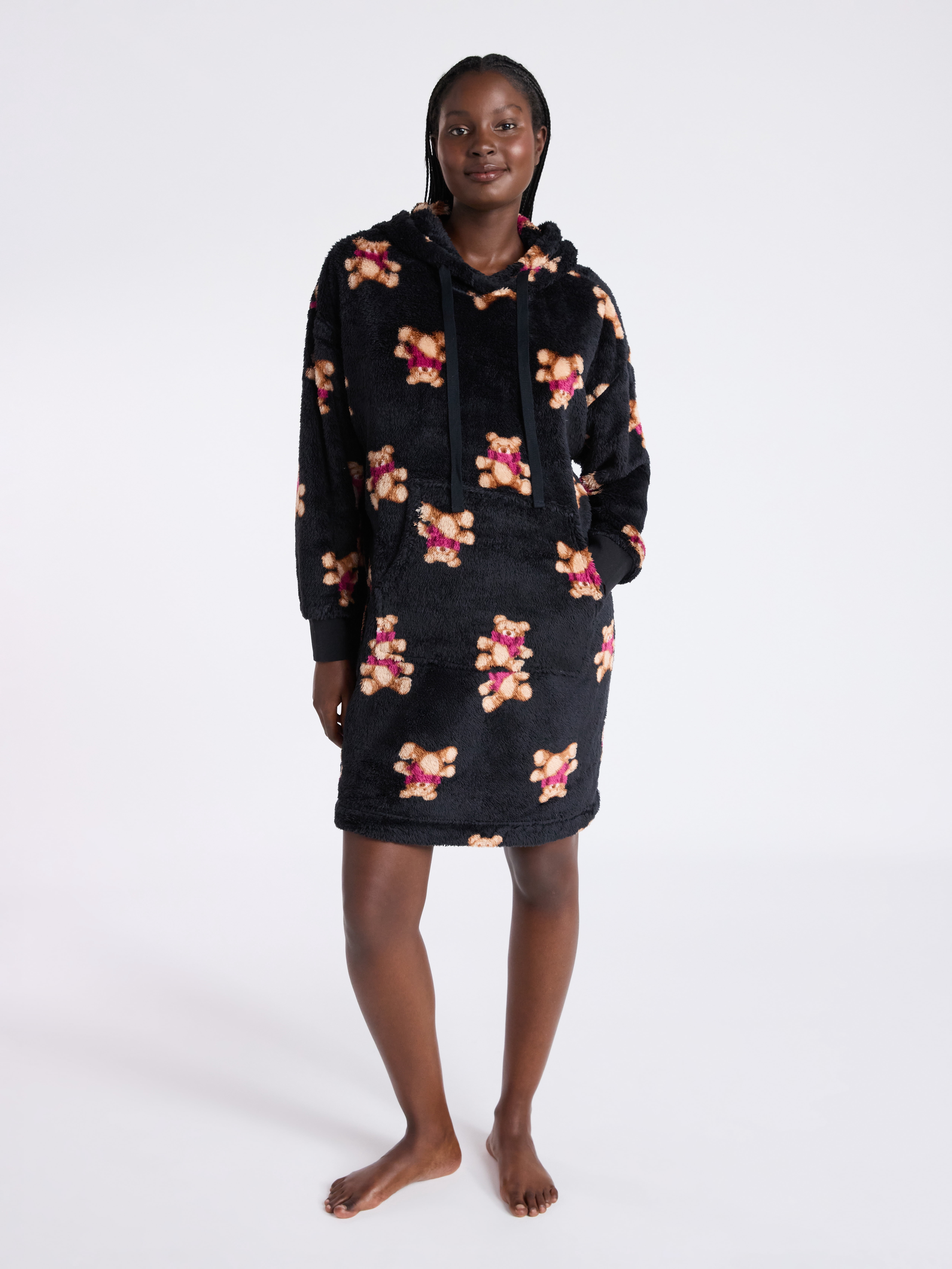 Joyspun Women's Oversized Hooded Plush Lounger, Size XS-3X