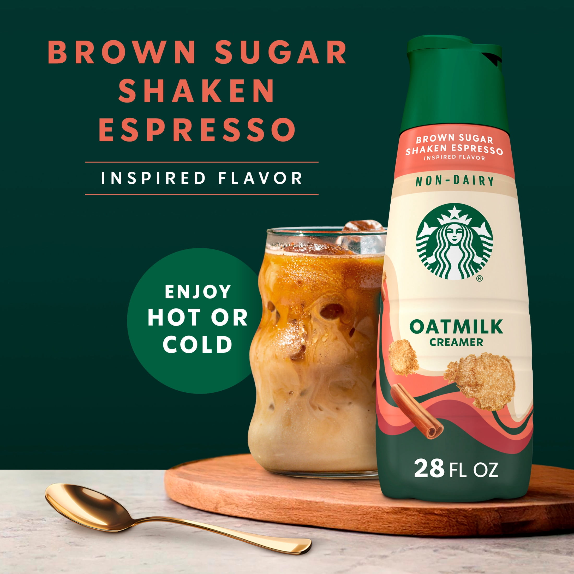 Starbucks Non-Dairy Brown Sugar Cinnamon Flavored Creamer, Oatmilk Coffee Creamer, Inspired by Brown Sugar Shaken Espresso 28 fl oz