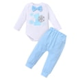 thumbnail image 2 of IBTOM CASTLE Toddler Baby Boy Winter Snowflake 1st Birthday Outfits Set Long Sleeve Romper Long Pants Suspenders Crown Fall Winter Clothes for Cake Smash Photo Props 1 Year Blue & 2pcs, 2 of 8