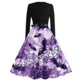 thumbnail image 4 of WTOBBY Women's Vintage Halloween Printed Party Gown Dress with Round Neck, Long Sleeves, and Formal Design for Evening Wear and Gothic Parties ,Light Purple L, 4 of 5