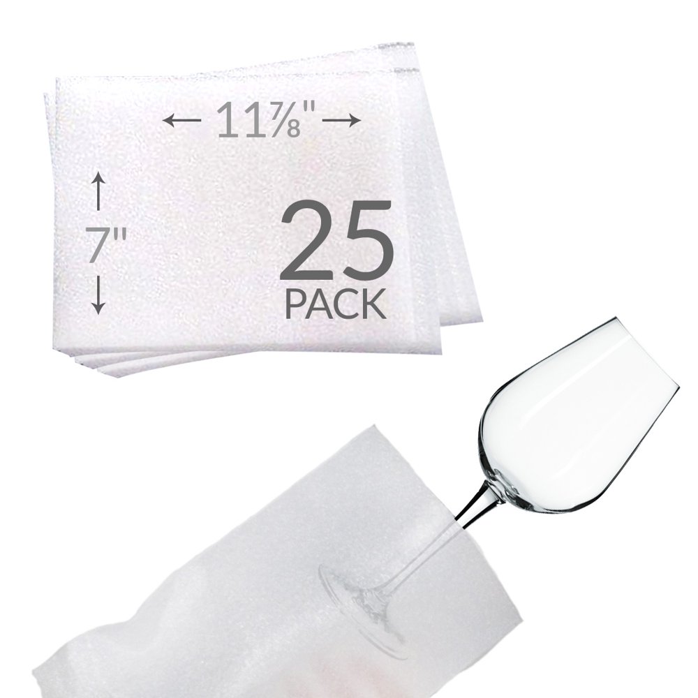 uBoxes 7"x117/8" Foam Pouches for Glasses (25 Pack) Protect Dishes