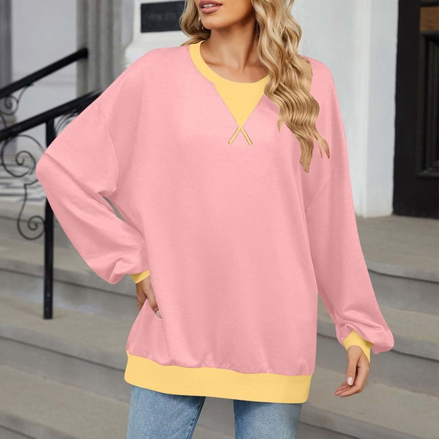 Women's Fashion No-Cap V-Neck Solid Color Long Sleeve Sweatshirt