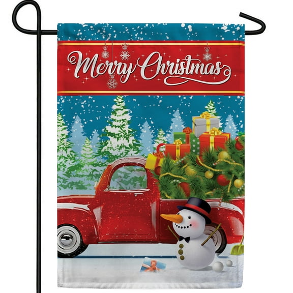 America Forever Merry Christmas Red Truck Garden Flag 12.5 x 18 Inch Double Sided Outdoor Yard Decorations Vintage Holiday Farmhouse Xmas Pickup Christmas Winter Snowman Garden Flag