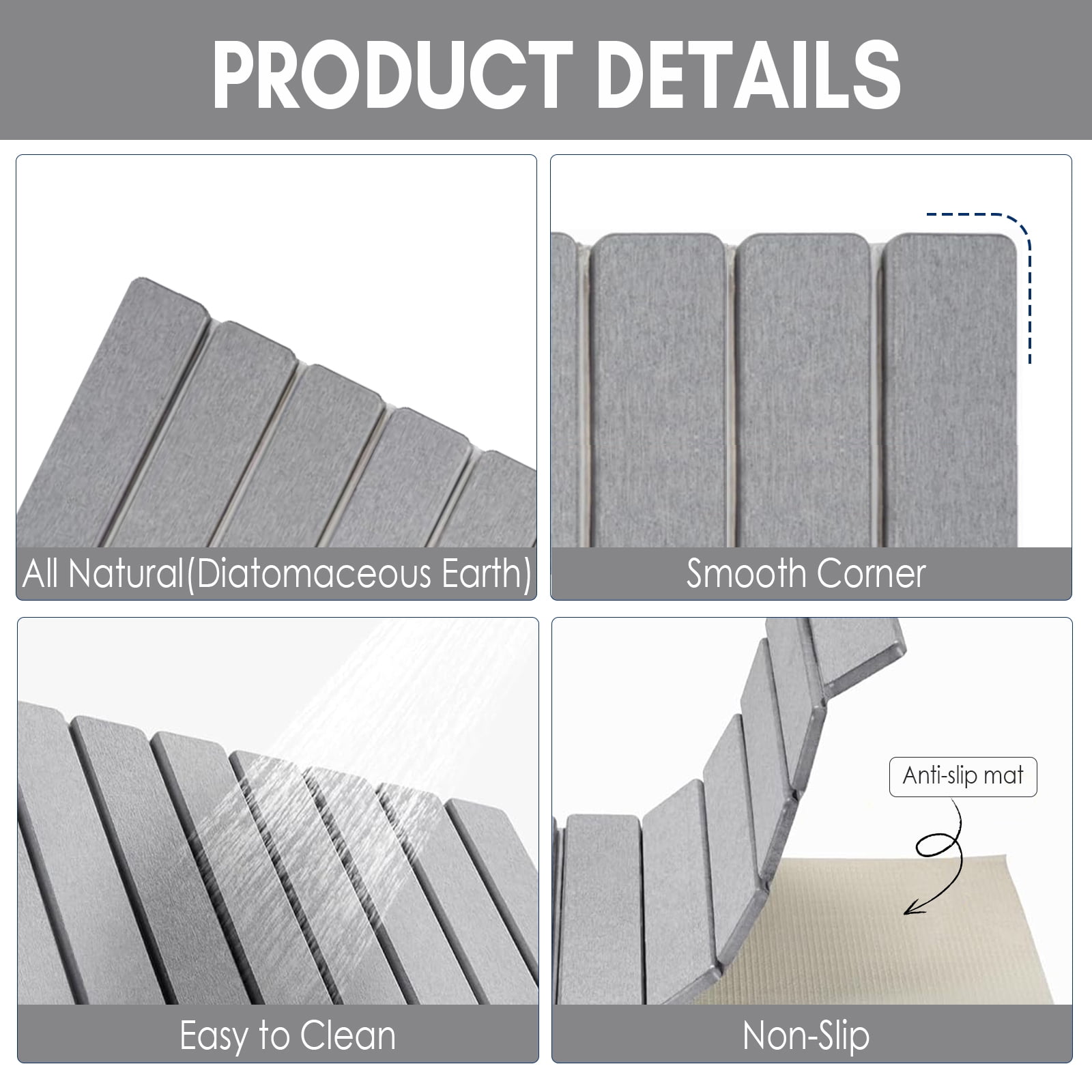 Large Foldable Stone Bath Mat,Diatomaceous Earth with Non-Slip and Super Absorbent, Dry Mat with Quick Dry for Bathroom