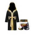 thumbnail image 5 of Raenseen Kids Boys Boxing Gown Hooded Robe Boxing Outfit Long Sleeve Metallic Satin Robe Hooded Cloak White&Black 6, 5 of 9