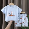 thumbnail image 2 of Ulanda Toddler Boy Summer Outfit Set 2026 2 Piece Short Sleeve T Shirt Top Shorts Sets Cartoon Printed Crewneck Comfortable Outfits (Light Blue, 9-18 Months), 2 of 3