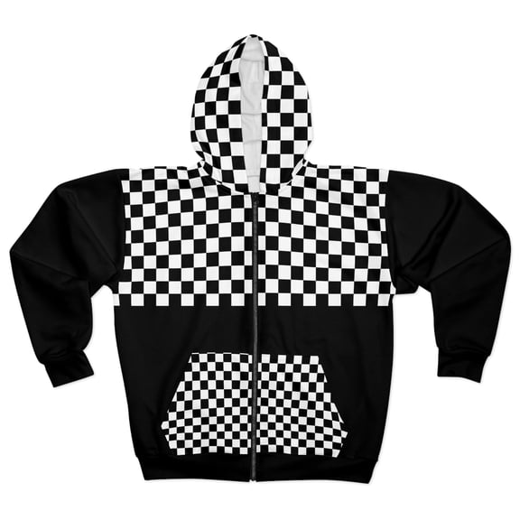 Black White Checkered Premium Unisex Zip Hoodie Athletic Wear Sweatshirt