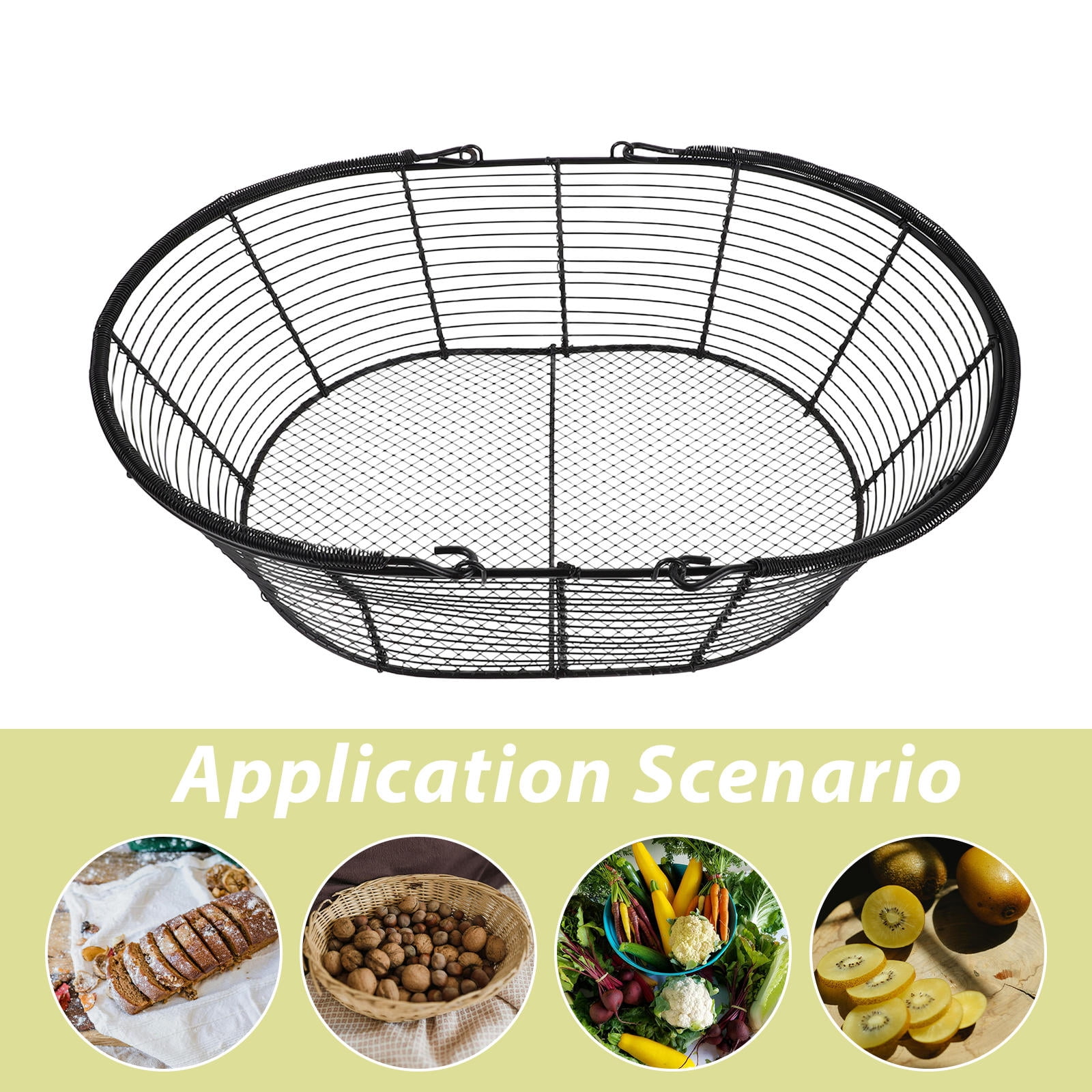 BESTYASH Black Metal Wire Basket with Handles for Kitchen Storage Mesh Design for Fruits and Snacks
