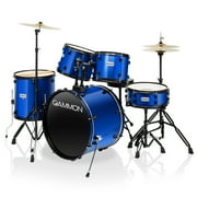 Gammon Percussion 5pc Adult Drum Set - Full Size Beginner Kit w/ Stool & Stands - Blue