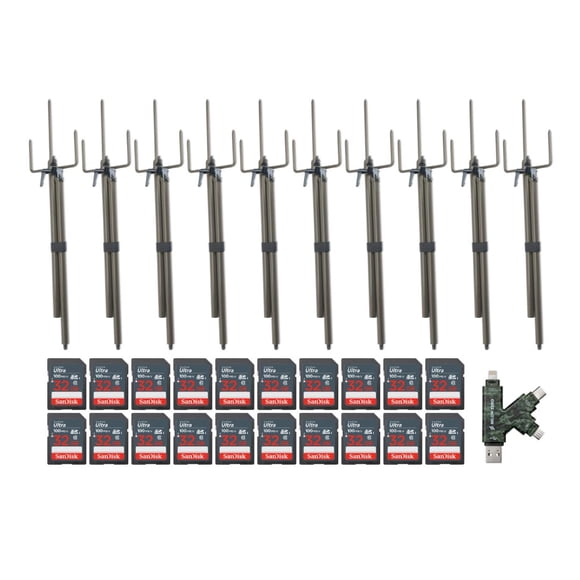 Paquete de 10 Bastones de Montaje para Cámara Stealth Cam con 20 Tarjetas SD de 32GB