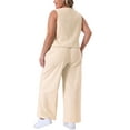 thumbnail image 3 of NOMADIC NOOK Women's Plus Size 2 Piece Casual Button Down Vests and Drawstring Elastic Waist Wide Leg Palazzo Pants Sets with Pocket 1X Beige, 3 of 6