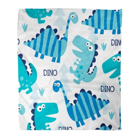SIDONKU Throw Blanket Warm Cozy Print Flannel Blue Kid Dinosaur Pattern Colorful Cute Boy Dino Comfortable Soft for Bed Sofa and Couch 58x80 Inches