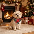 thumbnail image 5 of Christmas Pet Bandana, 23.6in Plaid Snowflake Triangle Scarf for Dogs & Cats, Holiday Party Outfit, Green Red, 5 of 6
